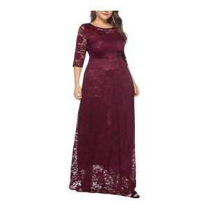 Elegant Lace Maxi Dress in Burgundy